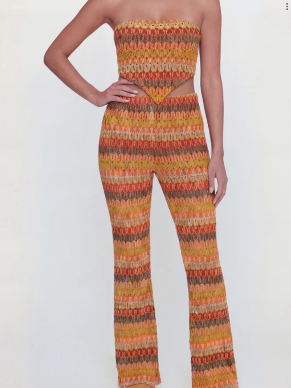 Boutique Julia Striped Knit Flare Pants Tube top Set in Orange Multi Size S